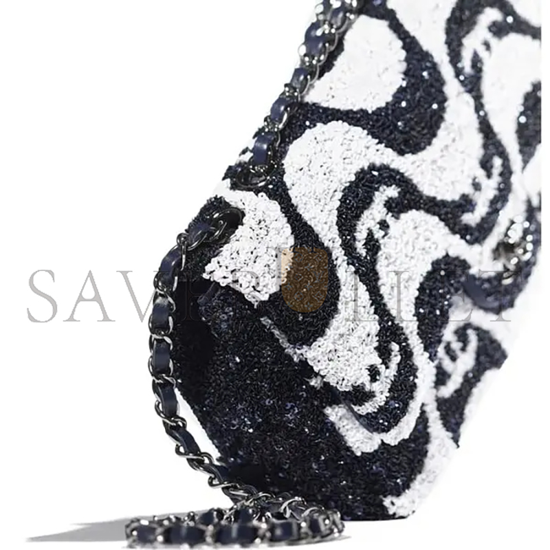 Ch*el sequins white & black flap bag a01112 (25*15*6cm)
